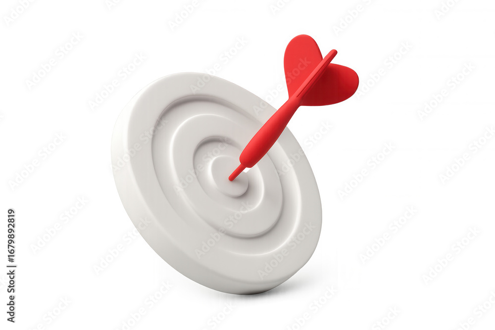 Poster 3d rendering of a red dart hitting the center of a white target on a transparent background, perfect