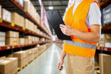 Warehouse concept, man in factory for logistics