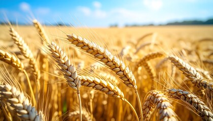 Golden wheat field under a sunny sky