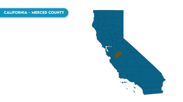 Merced County Map Video, California map, Political Map of California, national flag and borders, perfect for presentations, travel, education, geography, and global studies.