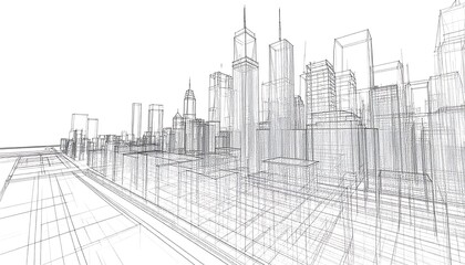 Fototapeta premium Architectural blueprint of a modern city skyline, showcasing the intricate framework of buildings.