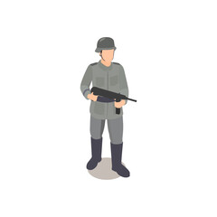 Illustration of a Soldier in Uniform Holding a Submachine Gun with Isometric View
