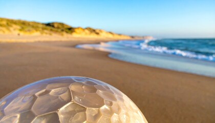 Close Up of a Translucent Sphere with Honeycomb Texture on Sandy Beach