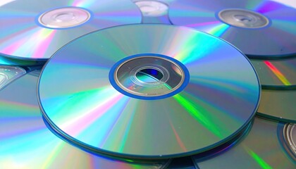 Close-up of Holographic CDs Showing Rainbow Diffraction Patterns