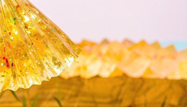 Glossy Gold Glitter Sheet Folded on Pastel Background