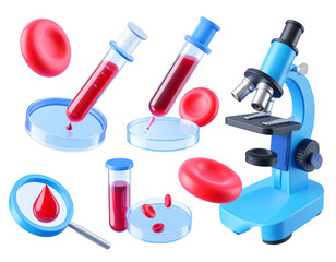 Blood being tested under microscope with cells. Useful in scientific or medical presentation