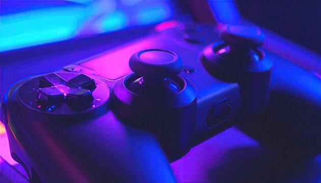 Closeup of a Video Game Controller with Neon Lights in Smoky Room - Powered by Adobe