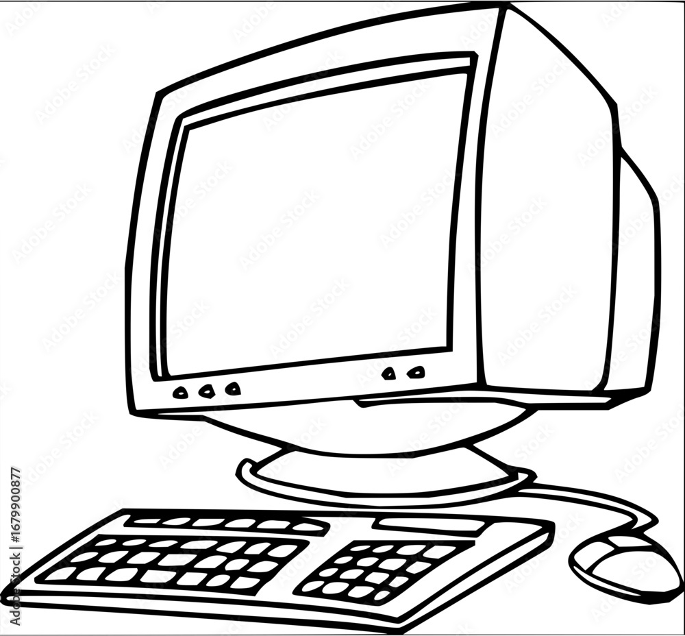 Poster retro computer setup artwork for nostalgic design elements or technology concepts illustration