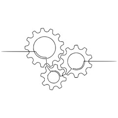 Elegant single line drawing of interconnected gears symbolizing teamwork and seamless processes