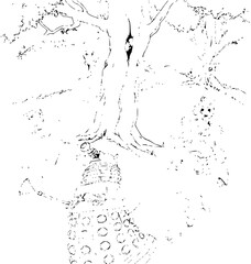 Classic sci-fi villain lurking near an ancient tree offers a dramatic contrast for creative projects