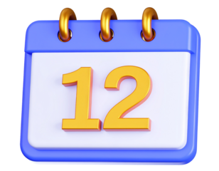 Blue calendar indicates date. Golden number. White background. Great for scheduling, reminders