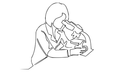 Dedicated scientist intensely studies cells through a microscope in a modern laboratory