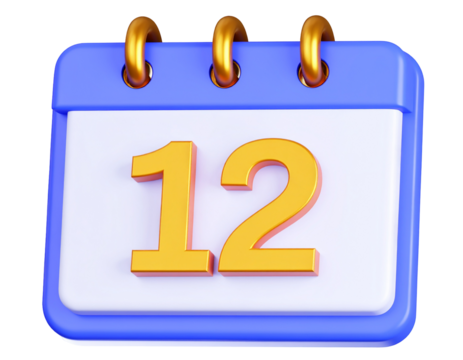 Blue calendar indicates date. Golden number. White background. Great for scheduling, reminders