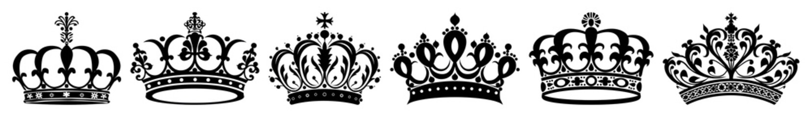 PNG Elegant vintage crown illustrations, element set on transparent background