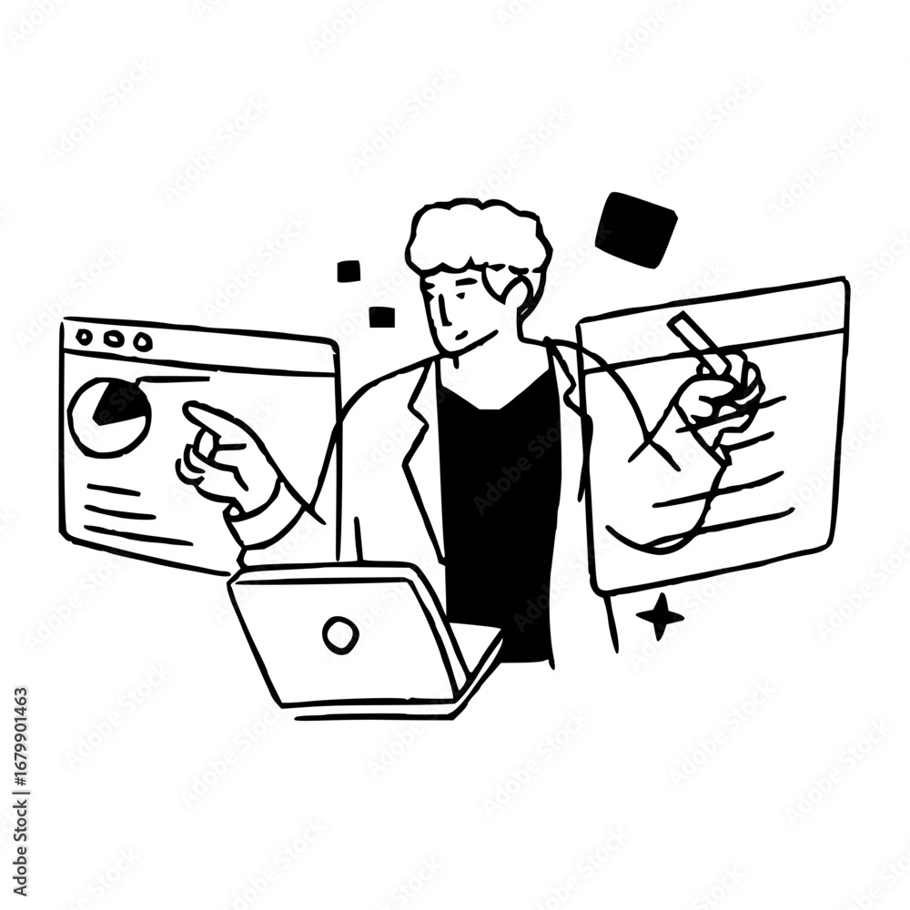 Poster Data analyst working with graphs and statistics on a laptop for business presentation