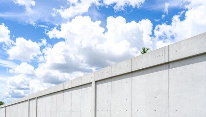 Obraz premium High Concrete Wall Under a Blue Sky with Fluffy White Clouds