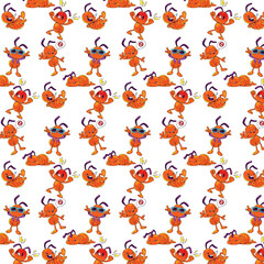 Playful Orange Cartoon Monsters Pattern Design