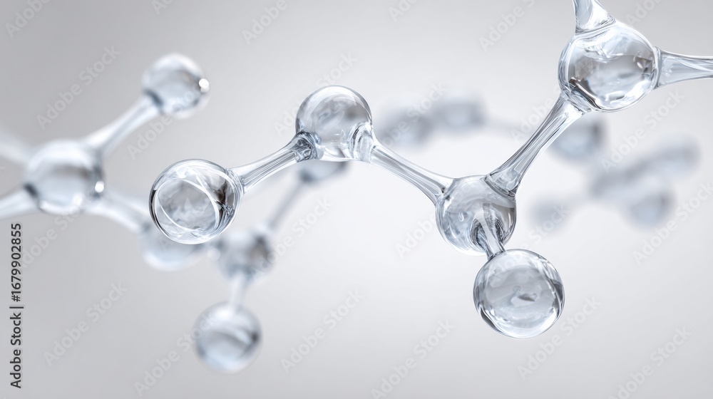 Poster molecular structure showcasing interconnected atoms against a light background in a scientific explo