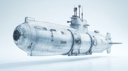 Wireframe model of a submarine with a raised conning tower