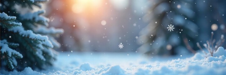 Naklejka premium Mesmerizing slow-motion shot of delicate snowflakes gently falling against a softly blurred winter background Perfect for winter, holiday, and nature themes , snow flurry, icy, winter scene