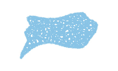 Wavy chalk speech balloon with scribble texture forms an organic message bubble. Rectangle quote chat and talk symbol blend in soft blue graphic. Ideal for text highlight and playful concept.