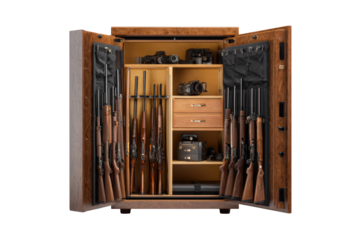 Wooden Gun Cabinet Safe with Rifles and Organized Storage