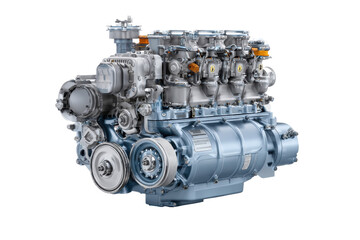 Fototapeta premium Blue H-Configuration Multi-Cylinder Engine on Transparent Background