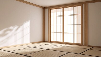 Minimalist Japanese Room Interior Design with Shoji Panel and Bamboo Slats