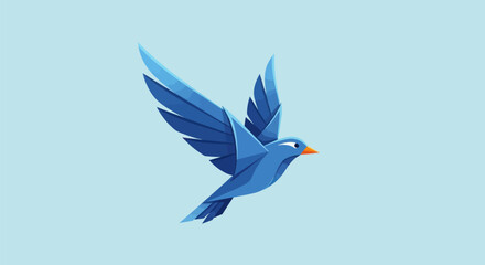 Stylized blue bird in flight with geometric origami design.