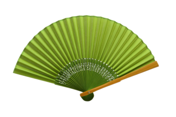 Green Folding Hand Fan, Silk and Bamboo