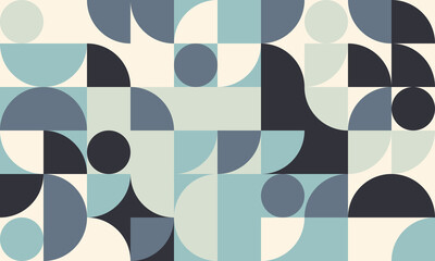 Abstract geometric pattern featuring circles and semicircles in muted blues and creams.  Modern, minimalist design ideal for website backgrounds, presentations, or textile prints.