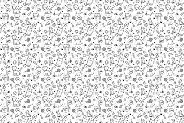 Paws print, dog bone seamless pattern, vector seamless pattern of paw prints