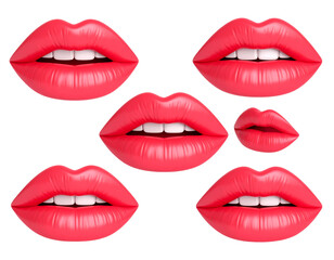 Obraz premium Six stylized, 3D rendered depictions of red lips, showcasing various mouth shapes, including open and closed lips