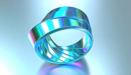 Abstract Chrome Ribbon S-Curve Design with Iridescent Blue Reflections