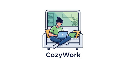 Cozy Work: Woman Working Comfortably from Home on Couch.