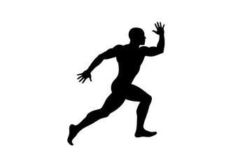Black Silhouette of a Muscular Man Running with Great Speed on a White Background