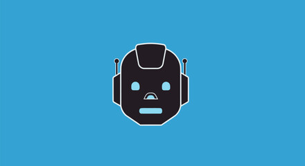 Simple black robot head icon with blue details.