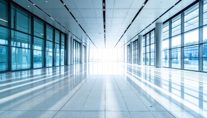 Modern Glass Building Interior with Bright Lighting