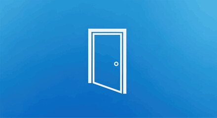 Slightly Ajar White Door Against Blue Background.