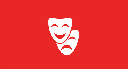White comedy and tragedy theater masks symbol.