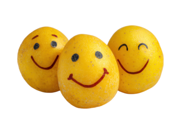 Three Yellow Smiley Eggs on Transparent Background
