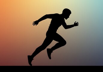 Silhouette of a man running vigorously against a gradient backdrop, embodying speed and athleticism