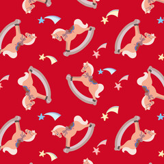 Pattern with cute toy rocking horse