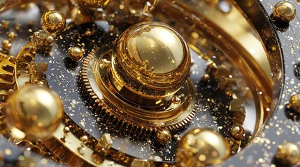 Golden Gears and Spheres: A Luxurious Abstract Composition with Metallic Accents Galore.