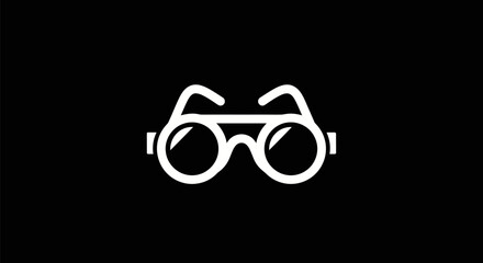 White eyeglasses icon on black background for technology design.