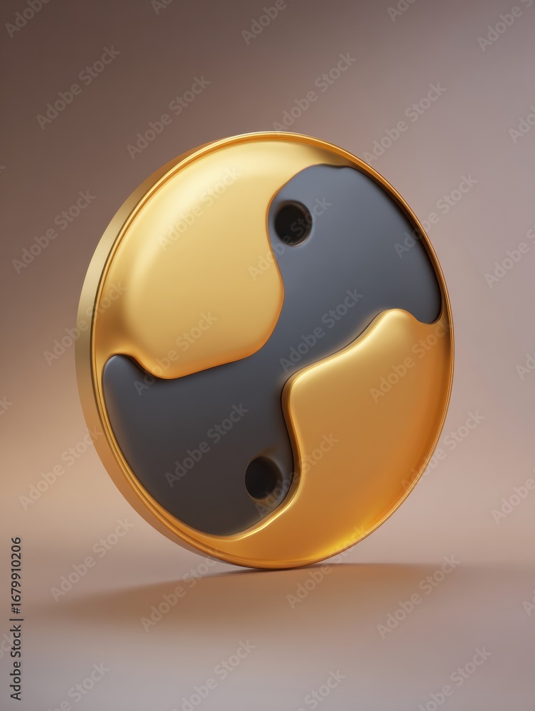 Poster unique golden and black circular design representing balance in modern art crafted with smooth curve