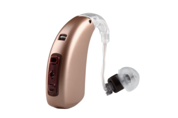 Modern Behind-the-Ear Hearing Aid on Transparent Background
