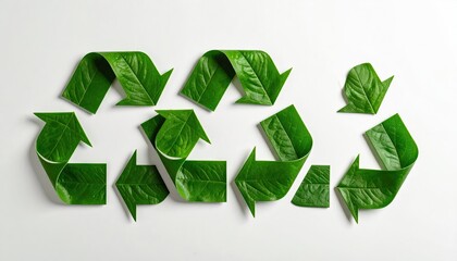 Obraz premium Green Leaves Recycle Symbol Flatlay