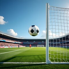 soccer ball beside net