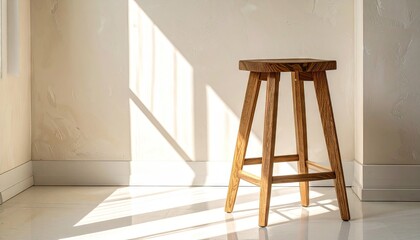 Rustic Wooden Stool in Sunlit Room